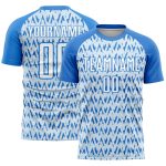 Custom Electric Blue White-Silver Geometric Soccer Jersey - Sublimation Uniform Personalized Electric Blue White-Silver Abstract