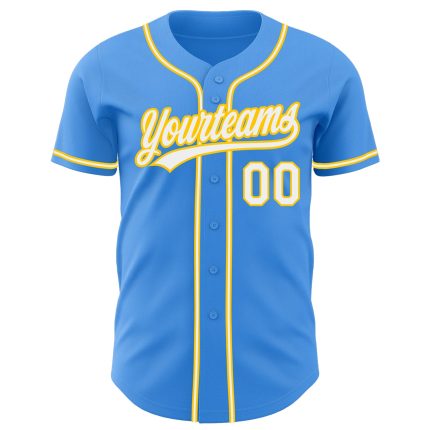 Custom Electric Blue Baseball Jersey with White-Yellow Trim - Personalized Team Name & Number Personalized Electric Blue