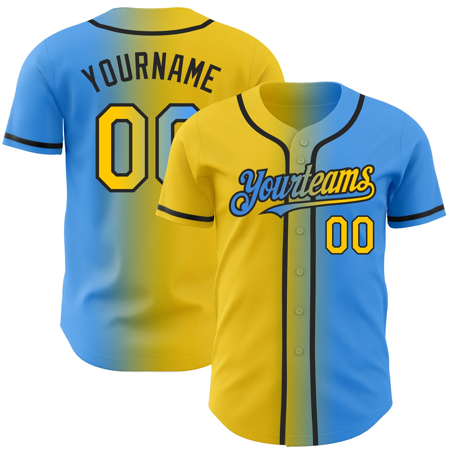 Personalized Electric Blue Yellow Black Gradient Fashion Jersey Baseball Personalized Electric Blue Yellow-Black Gradient