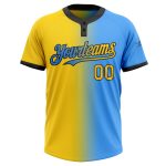 Custom Name Number Unisex Two-Button Softball Jersey - Electric Blue Yellow Black Gradient Fashion Design Personalized Electric