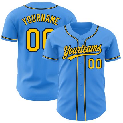 Custom Authentic Baseball Jersey - Personalized Electric Blue Yellow-Navy with Team Name & Number Personalized Electric Blue