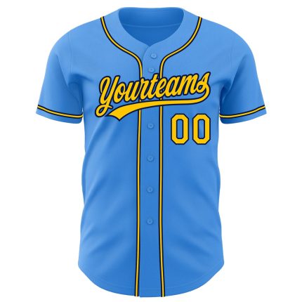 Custom Authentic Baseball Jersey - Personalized Electric Blue Yellow-Navy with Team Name & Number Personalized Electric Blue