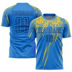 Custom Electric Blue Yellow-Navy Soccer Jersey Uniform - Personalized Sublimation Design Personalized Electric Blue Yellow-Navy