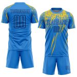 Custom Electric Blue Yellow Navy Soccer Jersey with Personalized Name and Number - Sublimation Team Uniform Personalized