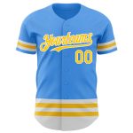 Personalized Electric Blue Yellow White Baseball Jersey for Men and Women Personalized Electric Blue Yellow-White Line Baseball
