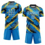 Personalized Electric Blue Yellow White Soccer Jersey Uniform Sublimation Personalized Electric Blue Yellow-White Sublimation
