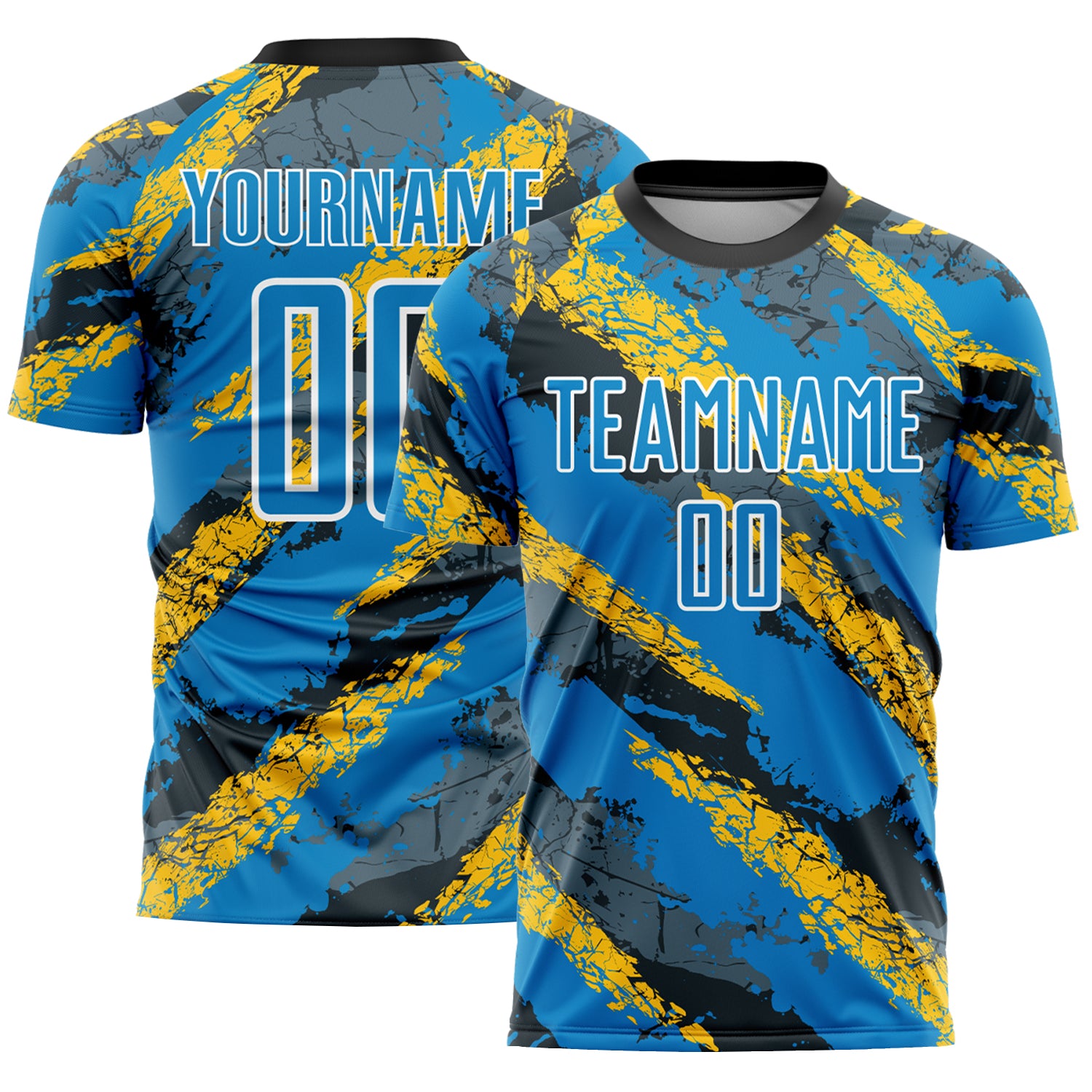 Custom Personalized Soccer Jersey with Name & Number, Electric Blue Yellow-White Sublimation Team Uniform Personalized Electric