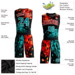 Personalized Basketball Jersey Aqua-Red Sublimation Round Neck Suit for Men Personalized Figure Aqua-Red Round Neck Sublimation