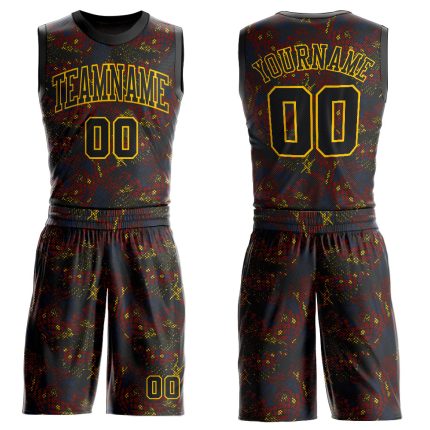 Personalized Black Gold Basketball Jersey Suit - Round Neck Sublimation Design Personalized Figure Black-Gold Round Neck