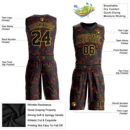 Personalized Black Gold Basketball Jersey Suit - Round Neck Sublimation Design Personalized Figure Black-Gold Round Neck