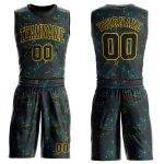 Personalized Basketball Jersey Black Gold Round Neck Sublimation Suit Personalized Figure Black-Gold Round Neck Sublimation