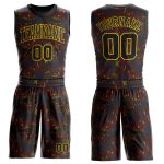 Personalized Black Gold Basketball Jersey Sublimation Round Neck Suit Personalized Figure Black-Gold Round Neck Sublimation