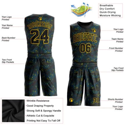 Custom Basketball Jersey Personalized with Name and Number - Black Gold Round Neck Sublimation Team Suit Personalized Figure