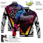Personalized 3D Varsity Letterman Jacket Black Gray Full-Snap Bomber Personalized Figure Black-Gray 3D Bomber Full-Snap Varsity