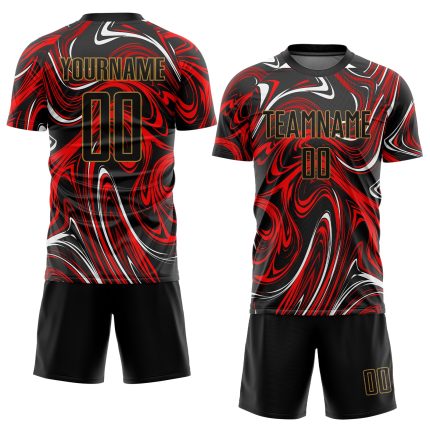 Custom Black and Old Gold Sublimation Soccer Jersey - Personalized Figure Design Personalized Figure Black-Old Gold Sublimation