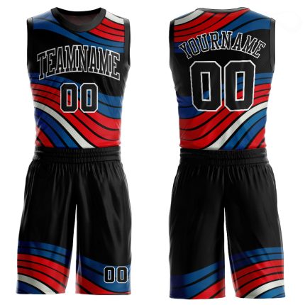 Personalized Basketball Jersey Black Red Round Neck Sublimation Suit Personalized Figure Black-Red Round Neck Sublimation