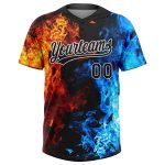Personalized 3D Flame Black-White Unisex Softball Jersey - Custom Two-Button Design Personalized Figure Black-White 3D Flame