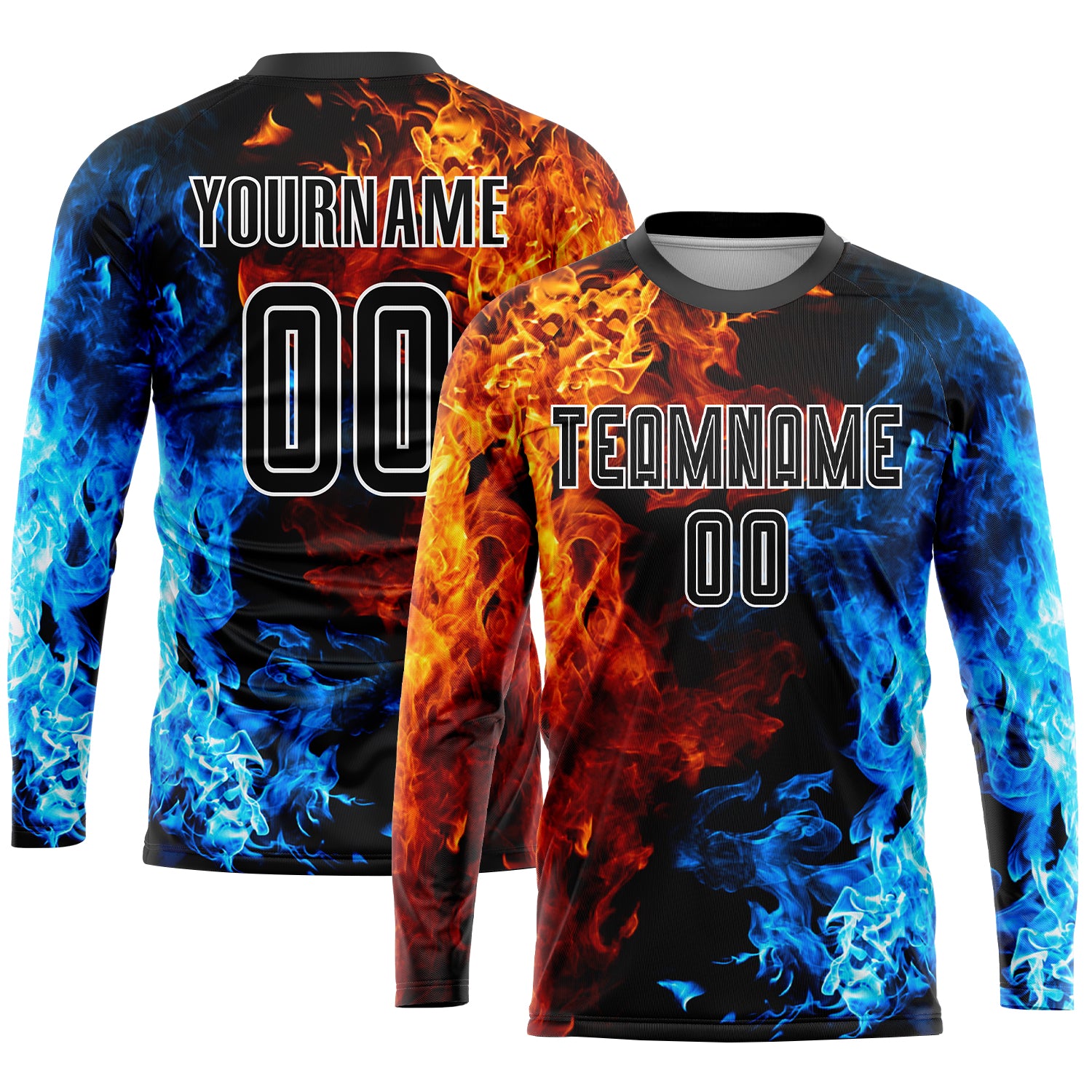 Custom Soccer Uniform Jersey - Black-White Flame Design, Sublimation Figure Personalized Figure Black-White Flame Sublimation - Image 3