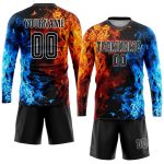 Custom Name Number Soccer Jersey Black-White Flame Sublimation Personalized Figure Team Uniform Personalized Figure Black-White