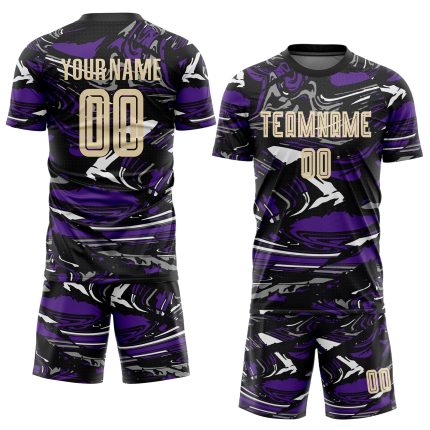Custom Sublimation Soccer Jersey - Cream-Purple Personalized Figure Uniform Personalized Figure City Cream-Purple Sublimation