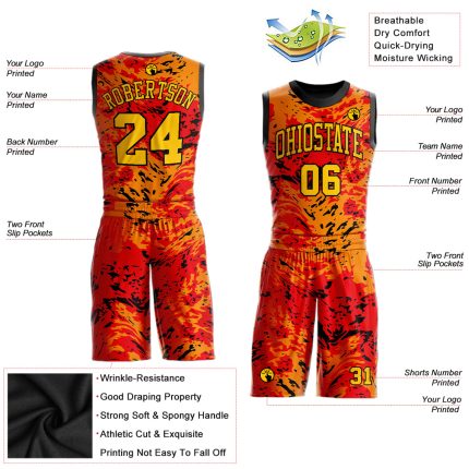 Custom Basketball Jersey with Personalized Name and Number - Gold-Orange Round Neck Sublimation Suit Personalized Figure