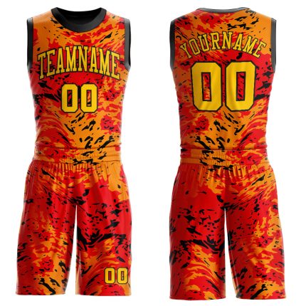 Custom Basketball Jersey with Personalized Name and Number - Gold-Orange Round Neck Sublimation Suit Personalized Figure