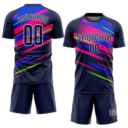 Personalized Soccer Uniform Jersey - Navy Royal Pink Sublimation Design Personalized Figure Navy Royal-Pink Sublimation Soccer