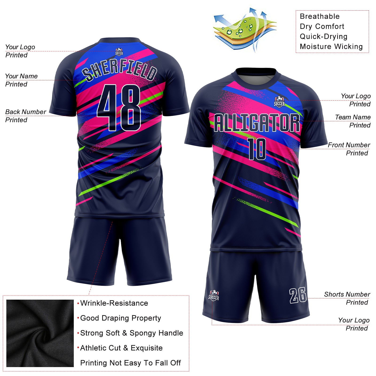 Personalized Soccer Uniform Jersey - Navy Royal Pink Sublimation Design Personalized Figure Navy Royal-Pink Sublimation Soccer - Image 3