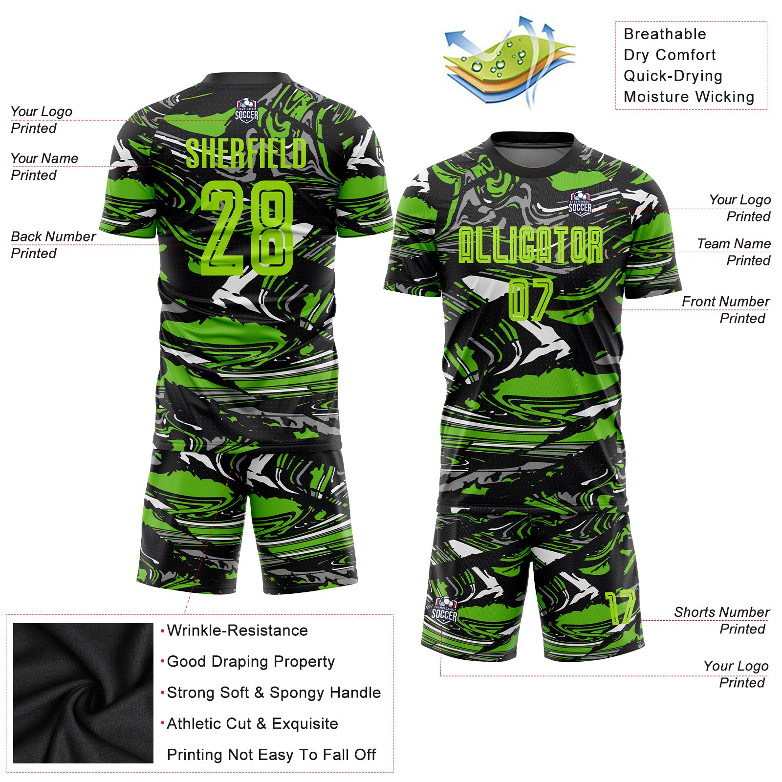 Personalized Figure Neon Green-Aurora Green Sublimation Soccer Uniform Jersey Team Custom Name and Number Custom Sublimation Soccer Jersey with Personalized Name & Number in Neon Green/Aurora Green - Team Uniform Personalized Figure - Image 3