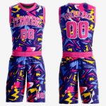 Personalized Pink-Gold Basketball Jersey for Music Festivals, Round Neck Sublimation Suit Personalized Figure Pink-Gold Music