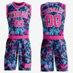 Personalized Basketball Jersey Sublimation Suit in Pink and Light Blue, Round Neck Design Personalized Figure Pink-Light