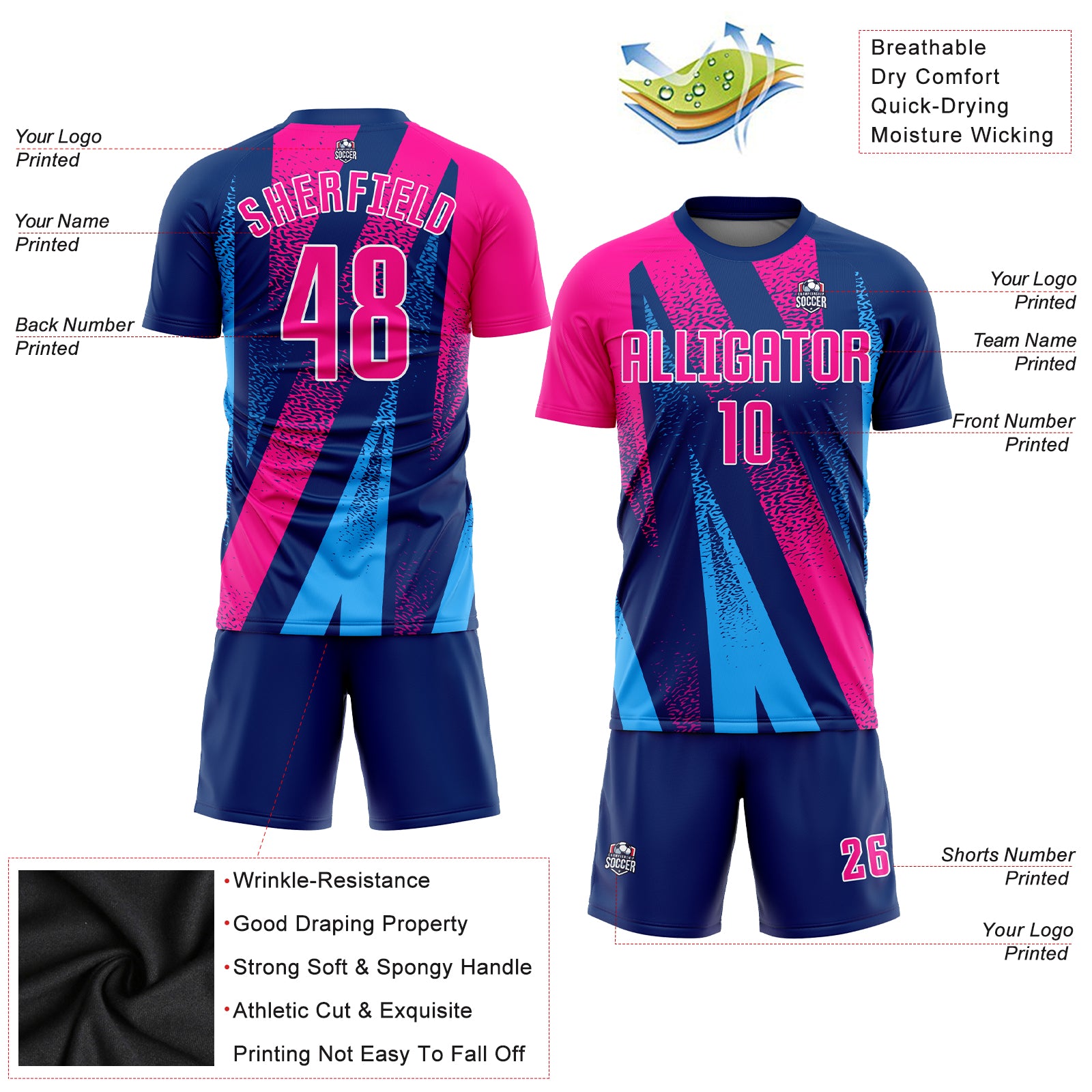 Personalized Pink-Royal Soccer Jersey - Custom Sublimation Uniform Figure Personalized Figure Pink-Royal Sublimation Soccer - Image 3