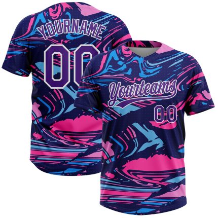 Custom Name Number Softball Jersey Unisex Two-Button 3D Pattern Purple Navy-Pink Personalized Personalized Figure Purple