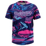 Personalized Unisex Softball Jersey Purple Navy-Pink 3D Two-Button Soft Fabric Personalized Figure Purple Navy-Pink 3D Two-Button