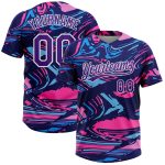 Personalized Unisex Softball Jersey Purple Navy-Pink 3D Two-Button Soft Fabric Personalized Figure Purple Navy-Pink 3D Two-Button