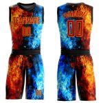 Personalized Basketball Jersey Red-Gold Flame Round Neck Sublimation Suit Personalized Figure Red-Gold Flame Round Neck Sublimation