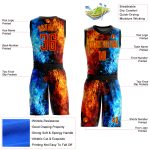 Custom Name Number Sublimation Basketball Jersey Round Neck Personalized Red-Gold Flame Suit Personalized Figure Red-Gold