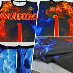 Personalized Basketball Jersey Red-Gold Flame Round Neck Sublimation Suit Personalized Figure Red-Gold Flame Round Neck Sublimation