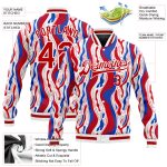 Personalized 3D Varsity Letterman Jacket Red-Royal Full-Snap Bomber Personalized Figure Red-Royal 3D Bomber Full-Snap Varsity