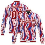 Personalized 3D Varsity Letterman Jacket Red-Royal Full-Snap Bomber Personalized Figure Red-Royal 3D Bomber Full-Snap Varsity