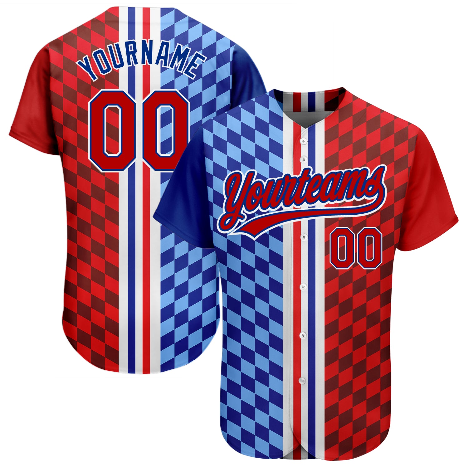 Custom Name and Number Baseball Jersey - Authentic 3D Pattern Design in Red-Royal - Personalized Figure Team Apparel Personalized