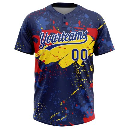 Personalized Royal Gold-Red 3D Softball Jersey - Unisex Two-Button Design Personalized Figure Royal Gold-Red 3D Two-Button