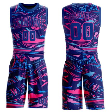 Personalized Royal-Pink Basketball Jersey - Sublimation Round Neck Suit Personalized Figure Royal-Pink Round Neck Sublimation