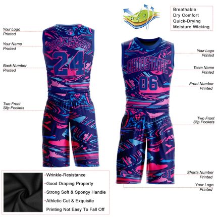 Personalized Royal-Pink Basketball Jersey - Sublimation Round Neck Suit Personalized Figure Royal-Pink Round Neck Sublimation