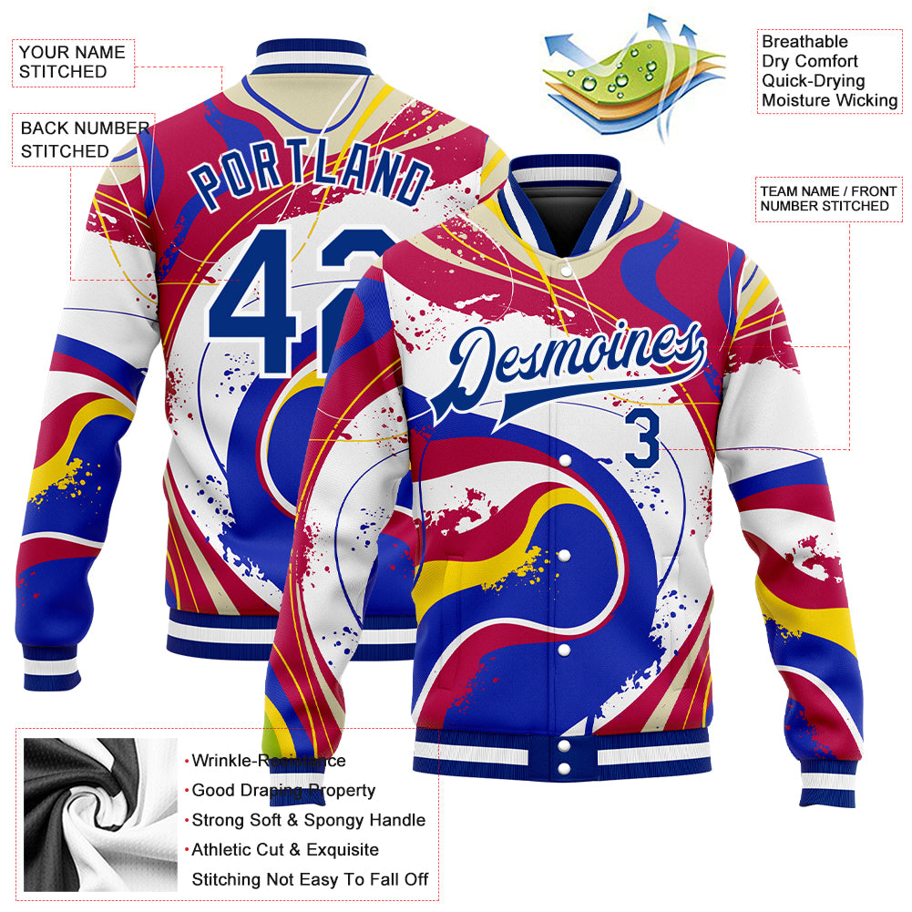 Custom Royal-Red 3D Bomber Varsity Jacket for Men and Women - Full-Snap Letterman Style Personalized Figure Royal-Red 3D - Image 5