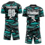 Personalized Soccer Jersey - White Aqua Sublimation Uniform for Kids and Adults Personalized Figure White-Aqua Sublimation