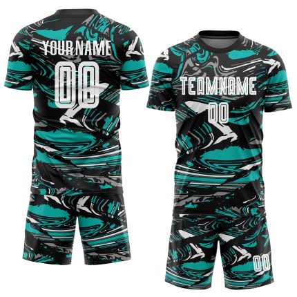 Personalized Soccer Jersey - White Aqua Sublimation Uniform for Kids and Adults Personalized Figure White-Aqua Sublimation