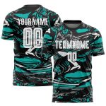 Personalized Soccer Jersey - White Aqua Sublimation Uniform for Kids and Adults Personalized Figure White-Aqua Sublimation