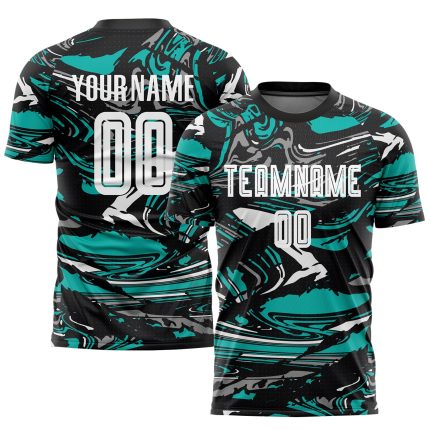 Custom Sublimation Soccer Jersey with Personalized Name and Number - White-Aqua Team Uniform Personalized Figure White-Aqua