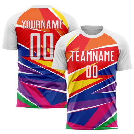 Custom Soccer Uniform Jersey Red and White Sublimation Figure 2 Personalized Figure White-Red Sublimation Soccer Uniform